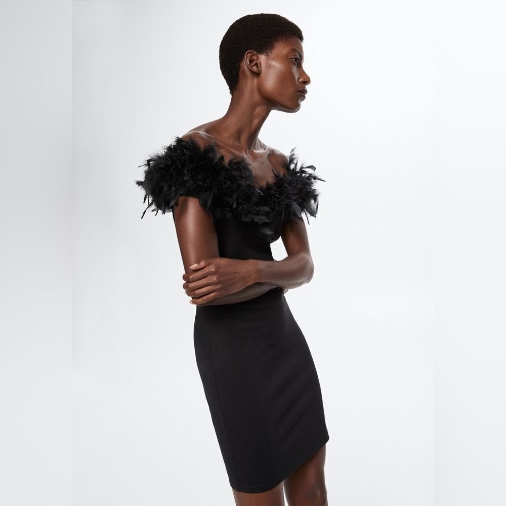 Mango off shoulder feather dress
